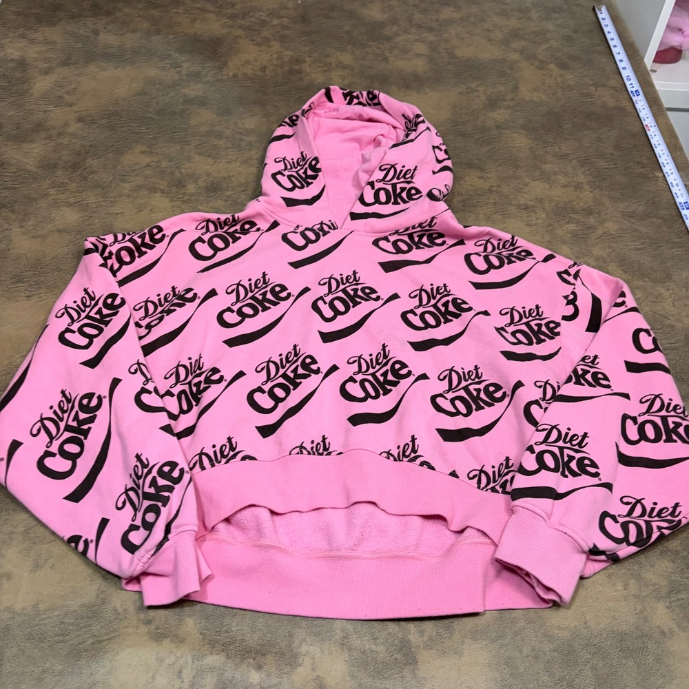 Coca-Cola Diet Coke Hoodie Womens Large Pink All Over Print Logo Sweatshirt